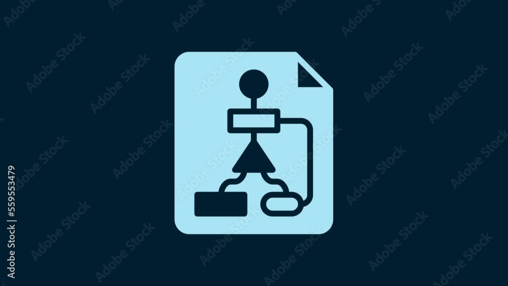 Poster white tile flowchart for program design or process management plan icon isolated on blue background.
