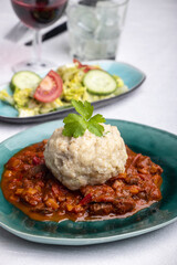 hungarian goulash with bread dumpling