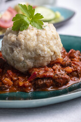 hungarian goulash with bread dumpling