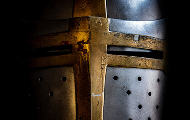 Helmet of a medieval knight, close up