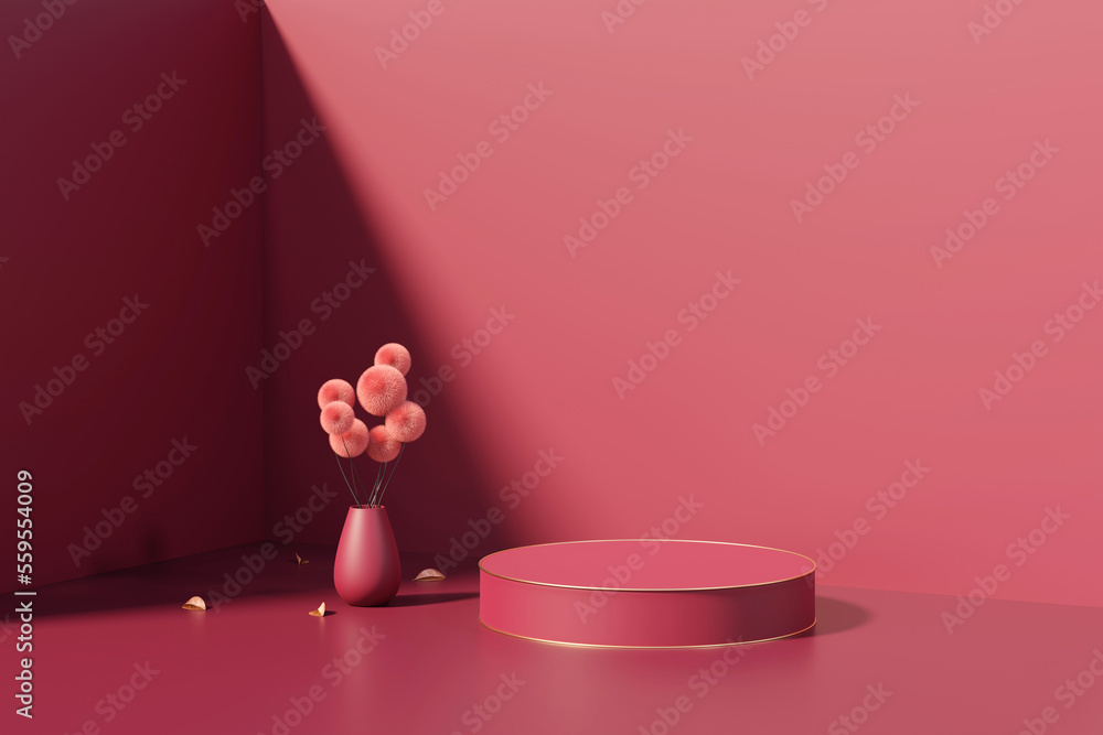 Poster 3d rendering abstract red platform podium product presentation background