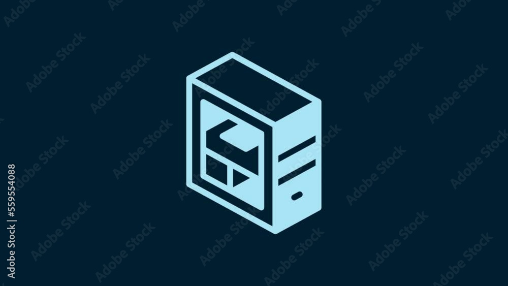 Poster white computer icon isolated on blue background. pc component sign. 4k video motion graphic animatio