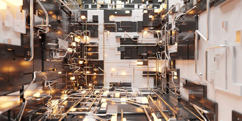 Fototapeta na wymiar Futuristic sci-fi corridor room. Modern Future background style, interior concept. 3d rendering