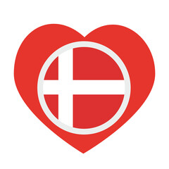 National flag of Denmark, round icon, heart icon , PNG