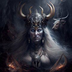 Norse mythology goddess Hel. Created with Generative AI technology.