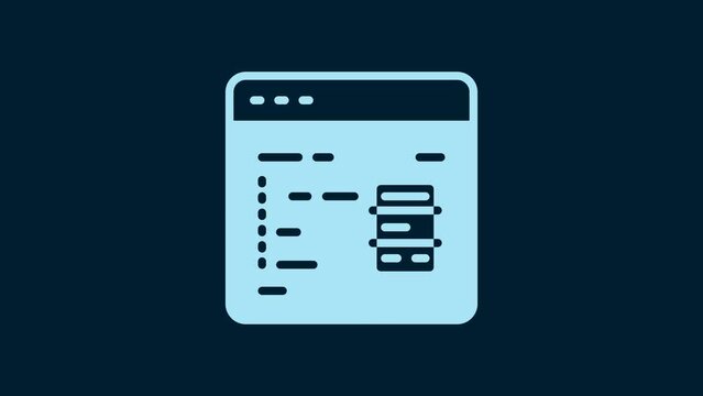 White Software, web developer programming code icon isolated on blue background. Javascript computer script random parts of program code. 4K Video motion graphic animation