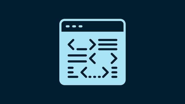 White Software, web developer programming code icon isolated on blue background. Javascript computer script random parts of program code. 4K Video motion graphic animation