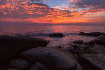 Sunrise over the sea on the coast of Cambodia