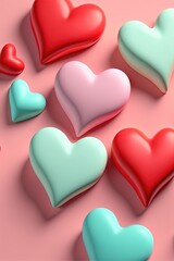 Obraz premium Beaucoup de coeurs, papier peint, pour la Saint-Valentin, multicolore avec des couleurs pastel et rouges