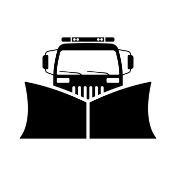 recommend clip art: Snowplow icon. Snow blower. Black silhouette. Front view. Vector simple flat graphic illustration. Isolated object on a white background. Isolate.