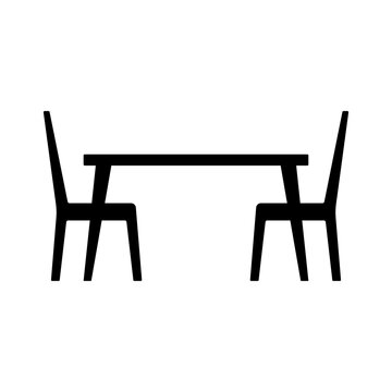 Table and chairs icon. Black silhouette. Front side view. Vector simple flat graphic illustration. Isolated object on a white background. Isolate.