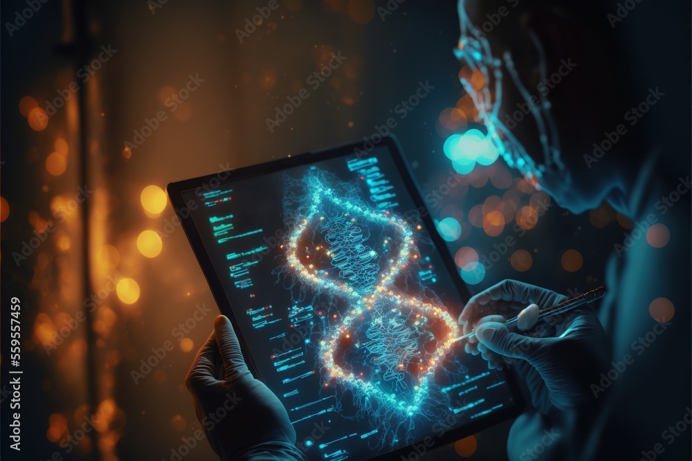 Poster a person holding a tablet with a graphic on it in their hands and a blurry background behind them is