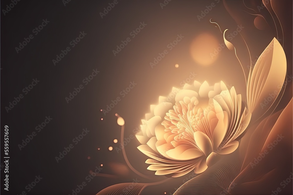 Poster a large flower with a dark background and a light reflection on it's side, with a light shining thro