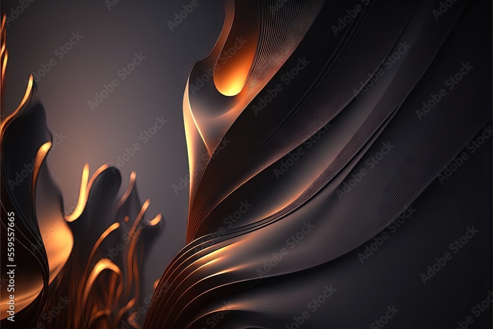 Poster a computer generated image of a black and orange background with a wavy design and a light orange ce