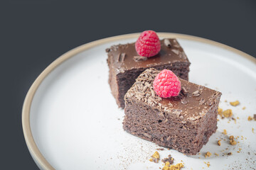 chocolate cake with strawberries, brownie