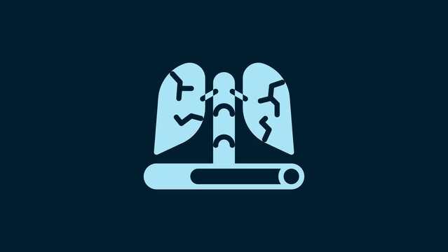 White Disease lungs icon isolated on blue background. 4K Video motion graphic animation