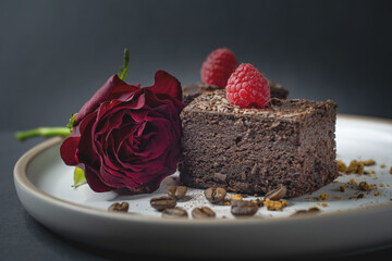 chocolate cake with strawberries, brownie