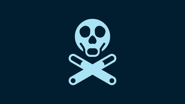 White Bones and skull as a sign of toxicity warning icon isolated on blue background. 4K Video motion graphic animation