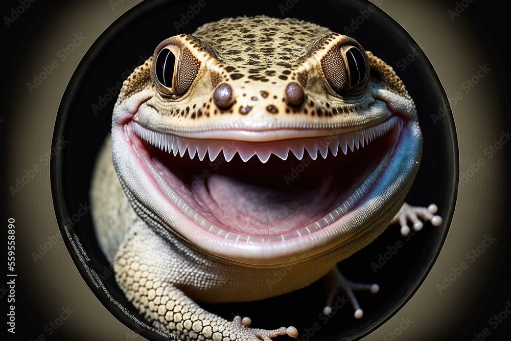 Poster a gecko with its mouth open and it's mouth wide open with its mouth wide open and it's mouth wide op