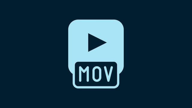 White MOV file document. Download mov button icon isolated on blue background. MOV file symbol. Audio and video collection. 4K Video motion graphic animation