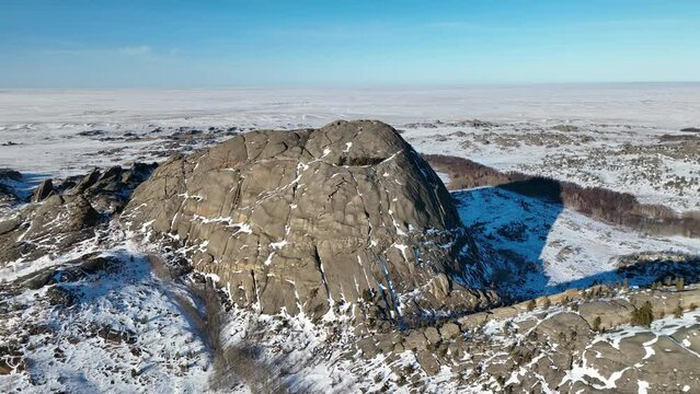 Mount Nayzatas, 568 meters above sea level. Bayanaul National Nature Park in Kazakhstan.