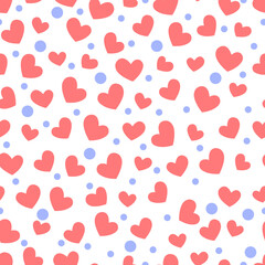 Seamless background with hearts. Pattern with hearts and circles of different sizes.
