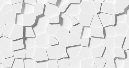 Random shifted white polygon geometrical small prism shaped fracture structure pattern background wallpaper banner