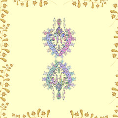 Seamless pattern with interesting doodles on colorfil background. illustration.