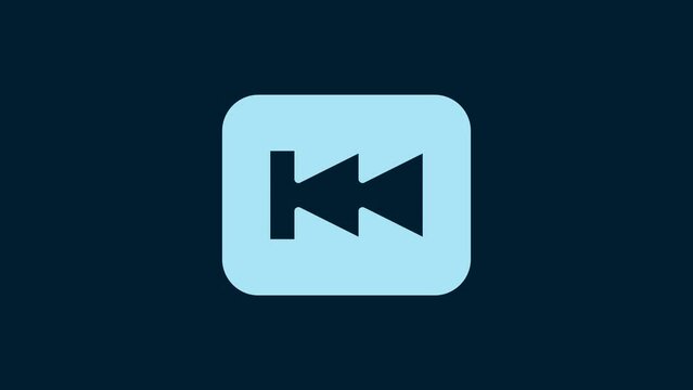 White Rewind button icon isolated on blue background. 4K Video motion graphic animation