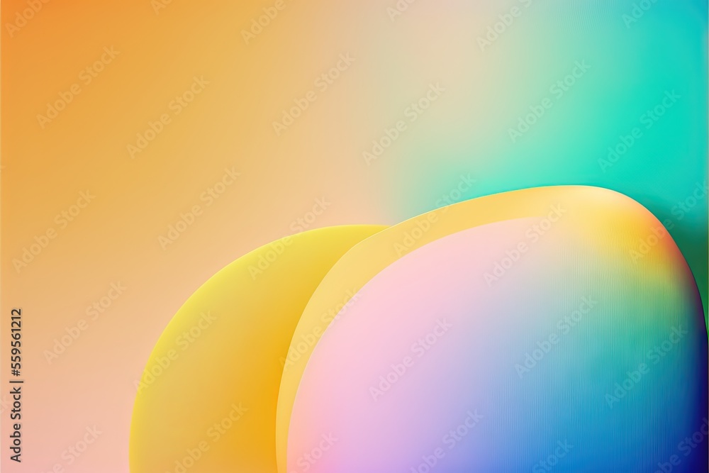 Poster two abstract shapes are shown in this image of a yellow and blue background with a pink and green ba