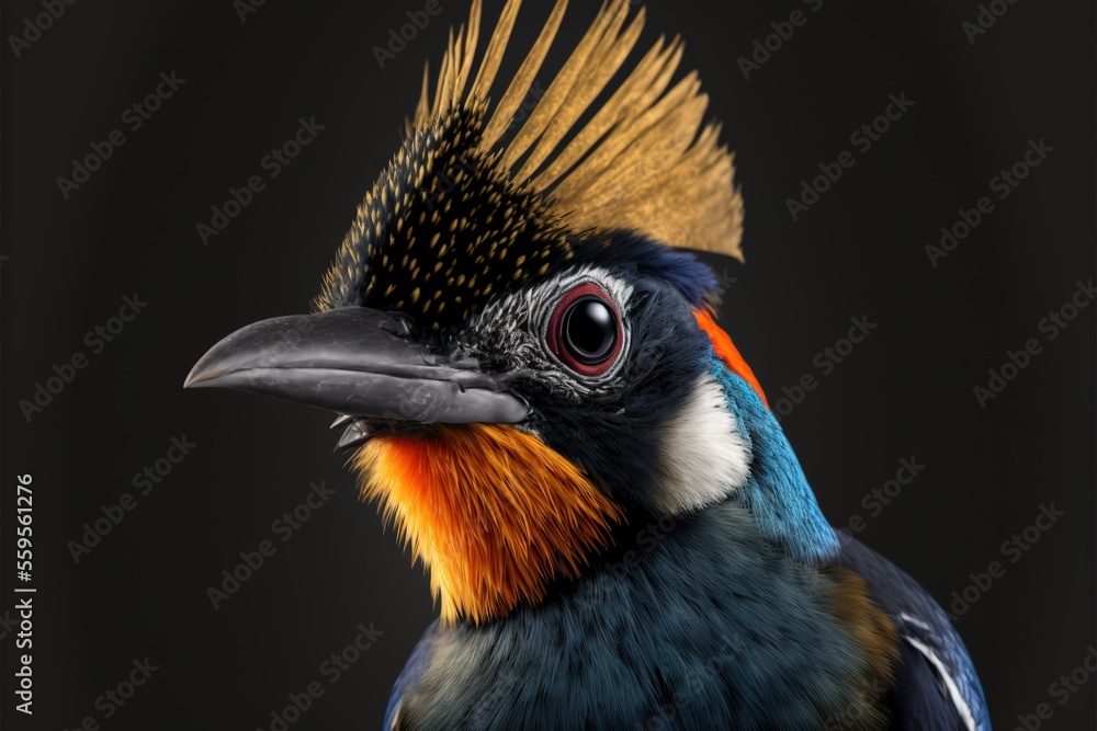Poster a colorful bird with a black background and a black background with a black background and a black b