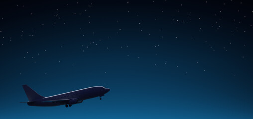 Fototapeta na wymiar Taking off passenger airplane against the night starry sky