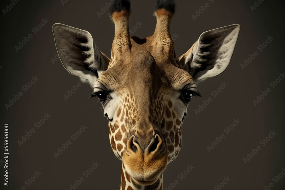 Aufkleber a giraffe's head with a black background and a brown background with a white stripe and a black back