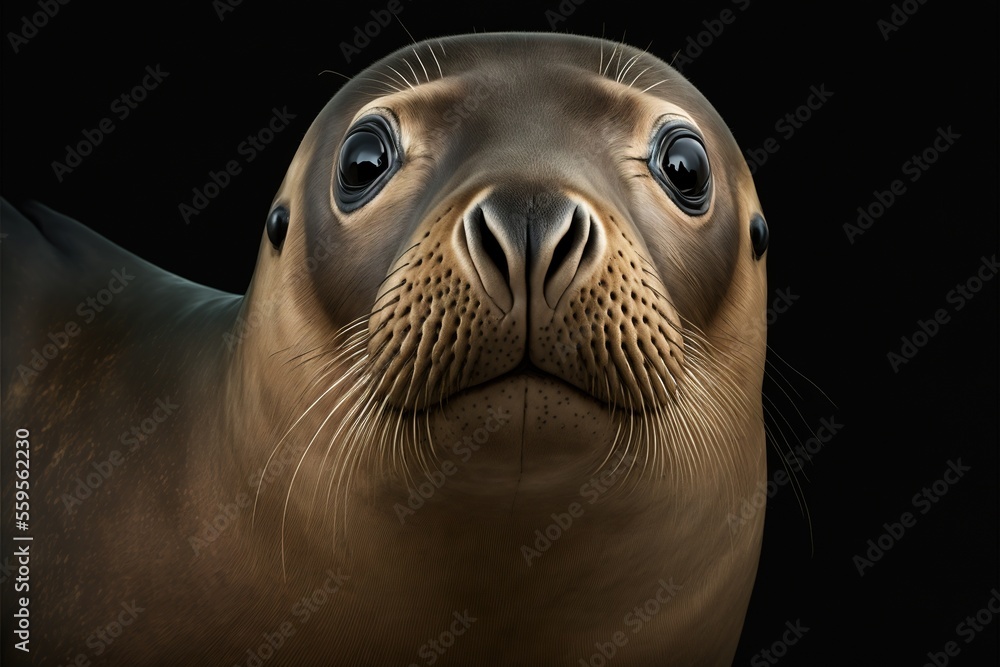 Poster a seal with a black background and a black background with a seal face and a black background with a