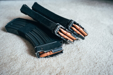 Loaded assault rifle magazines. Caliber 7.62 x 39. cartridges for AK 47