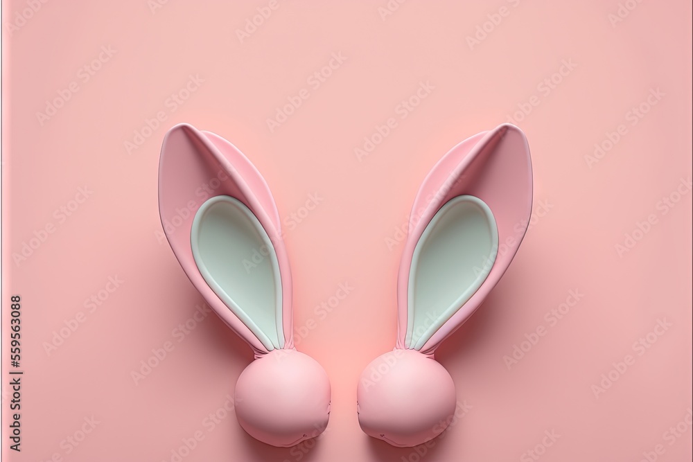 Poster a pink bunny ears with a pink ball on top of it on a pink background with a shadow of a pink ball on