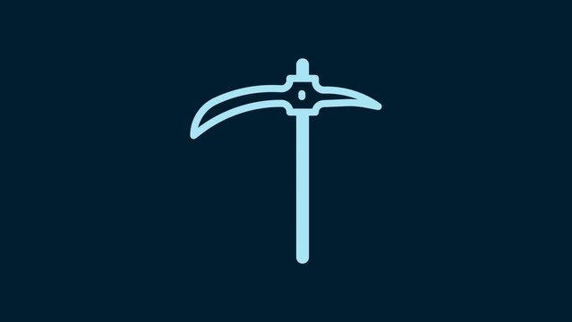 White Pickaxe icon isolated on blue background. 4K Video motion graphic animation