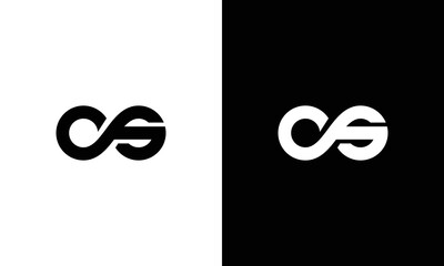 Letter CS logo design template for initial., on a black and white background.