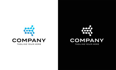 Creative Letter C logo design with point or dot symbol, on a black and white background.