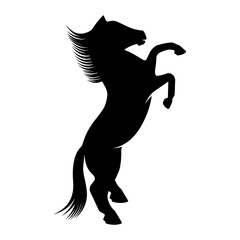 Fototapeta na wymiar Horse vector icon on white background. Black silhouette with stallion or mare with mane. Wild animal.