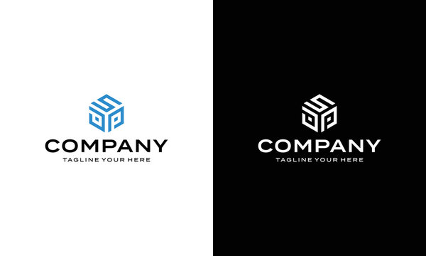 hexagonal logo vector. text logotype dps letter logo on a black and white background.