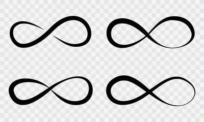 Set of hand drawn infinity symbol on transparent background. Black infinity icon. Eternity, infinite, limitless and forever signs.