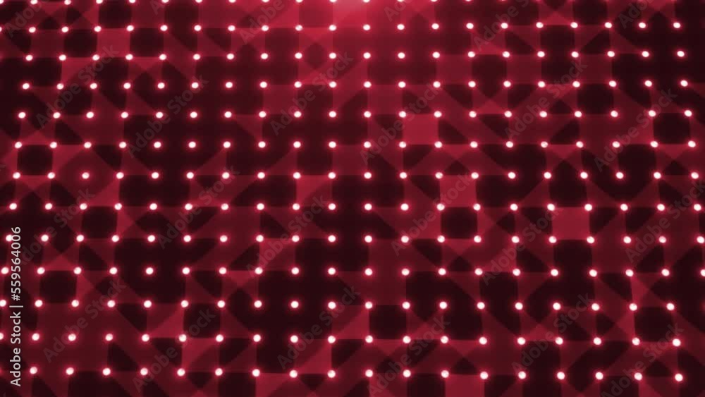 Poster glowing digital red dot and triangle shape moving on gradient red background, high technology glowin