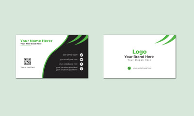 Modern Organic green , black and white business card design, simple and professional layout card design, creative and clean pastel design template