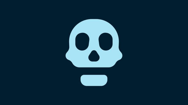 White Skull icon isolated on blue background. Happy Halloween party. 4K Video motion graphic animation