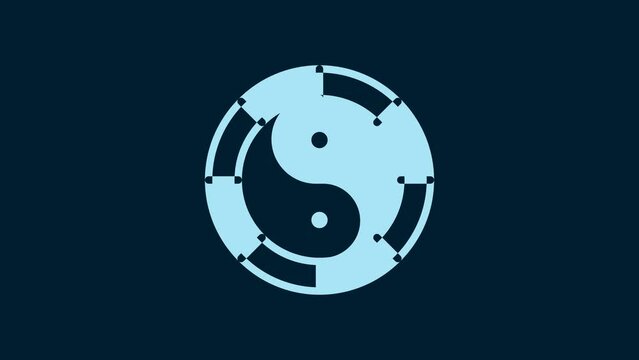 White Yin Yang symbol of harmony and balance icon isolated on blue background. 4K Video motion graphic animation