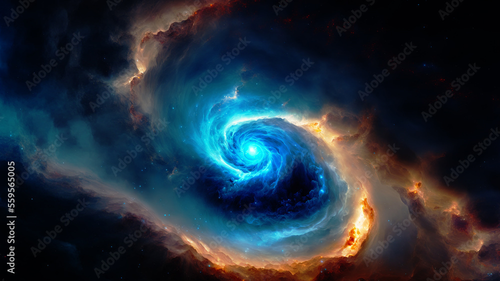 Poster birth of a star in space during a nebula explosion. nuclear fusion of cosmic clouds of gas and dusts