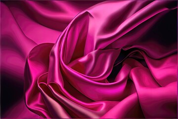 Bright, colorful magenta silk pattern. messy and ruffled yet smooth, soft, and luxurious silk texture. Generative AI