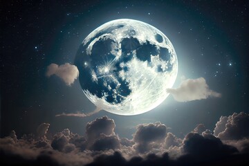 Full moon in the night sky - a large and detailed moon created with generative AI to depict nature in all its majesty