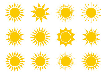 Sun icon, sign set. Summer symbol design. Sunny logo. Vector illustration.